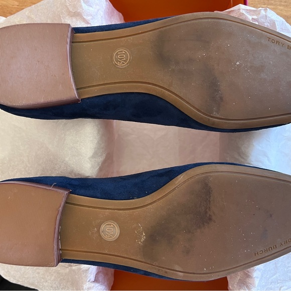 Tory Burch Leigh Navy Blue Suede Loafers - Picture 3 of 12